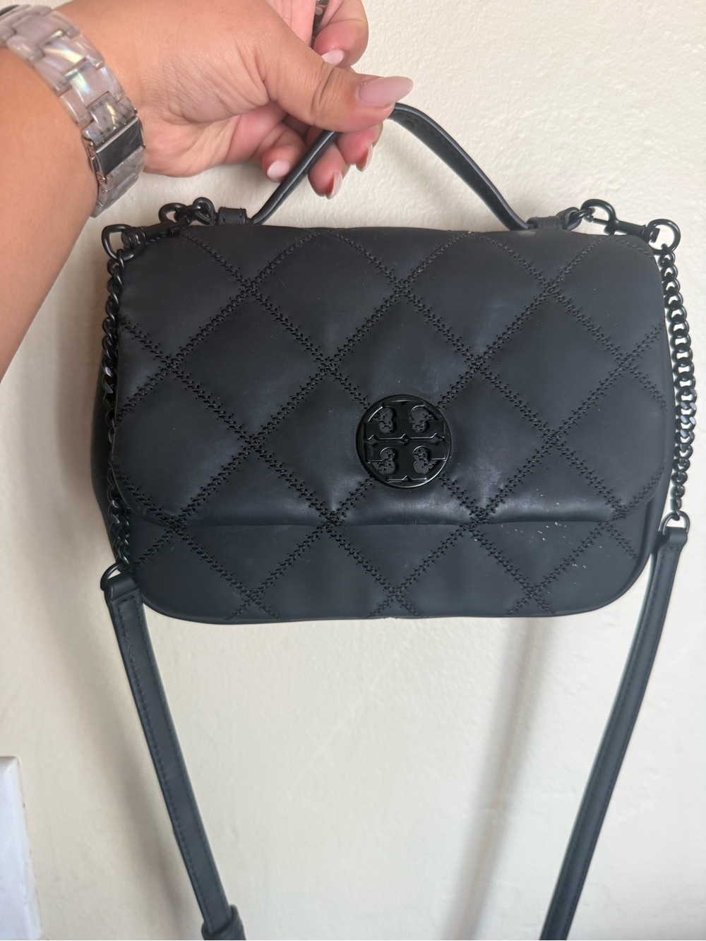 Tory Burch Black Quilted Leather Crossbody Shoulder Bag
